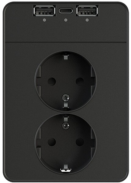 VÄGGUTTAG 2-VÄGS MED 3XUSB SVART - DESIGNX