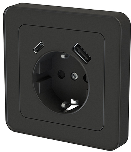 VÄGGUTTAG MED USB A+C DESIGNX MATTSVART